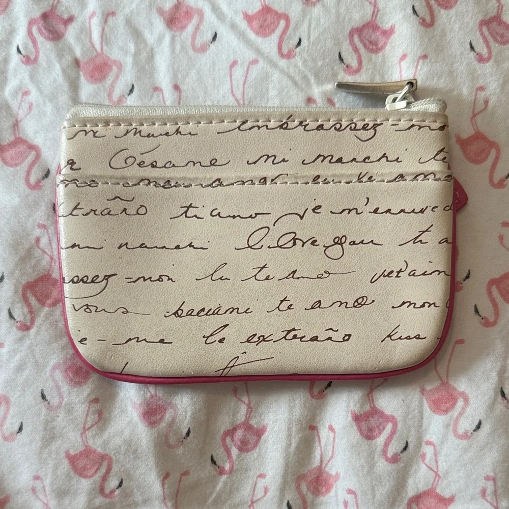 Chic Cream and Pink Heart Women's Fossil Pouch - Picture 2 of 3